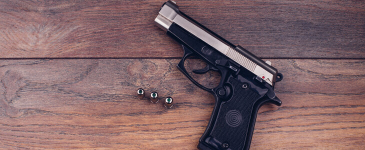 Aerial view of a Gun on a table